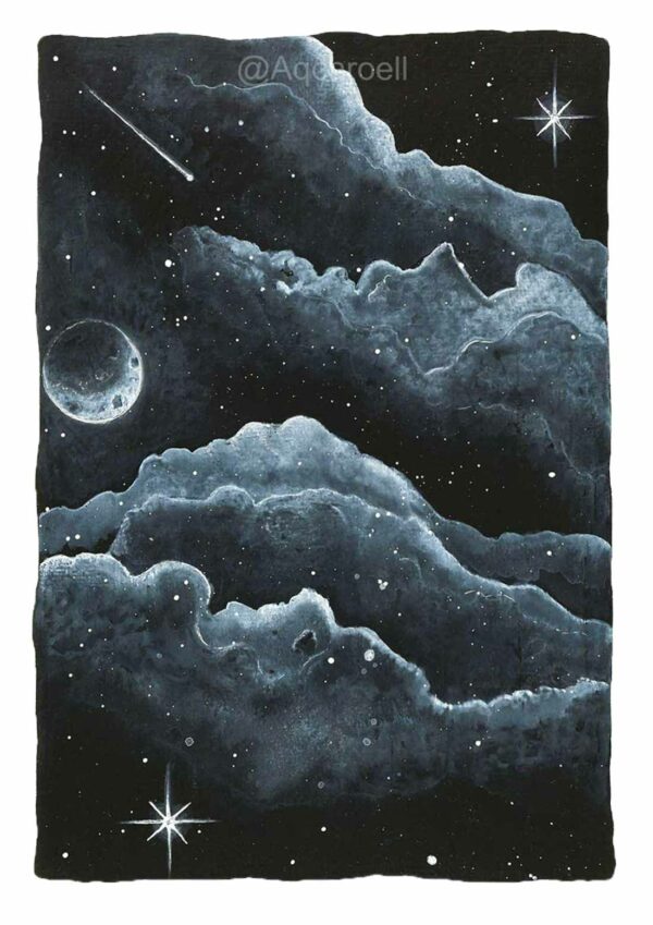 night sky art wall, cosmic watercolor wall art. universe art print, spiritual universe art