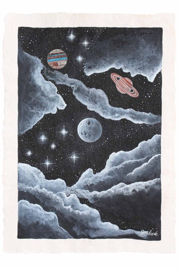 Cosmic Wallhanging Watercolor Painting Moon