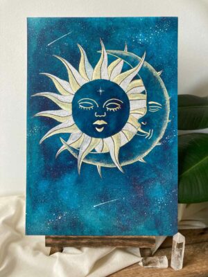 sun moon stars wall art, celestial art print
