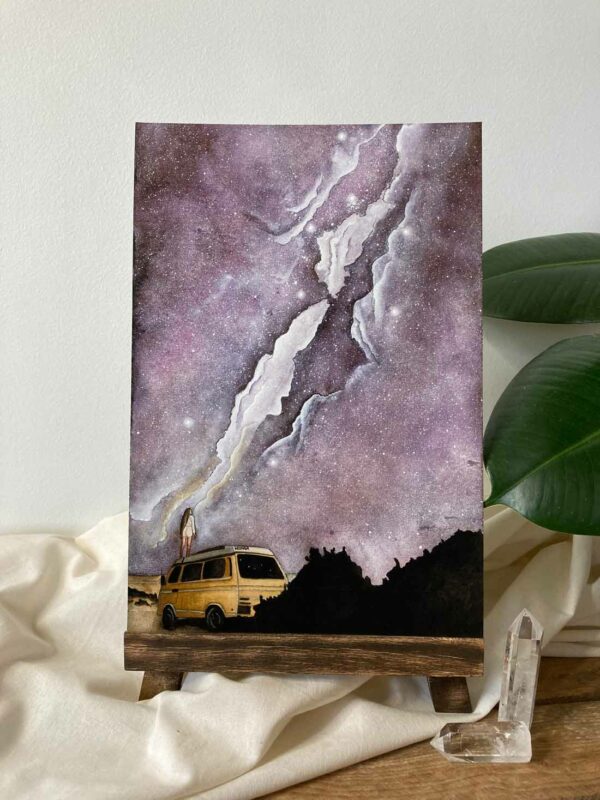 dreamy milky way with van art print, dreamy cosmic wall art