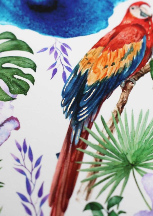 Parrot lover art print, watercolor parrot art, gold art bird, gift for parrot lover, spirit animal wall art gold